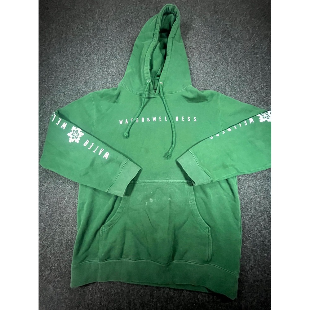 Water & Wellness Hoodie Mens Small Green Long Sleeve Pockets Drawstring Pullover